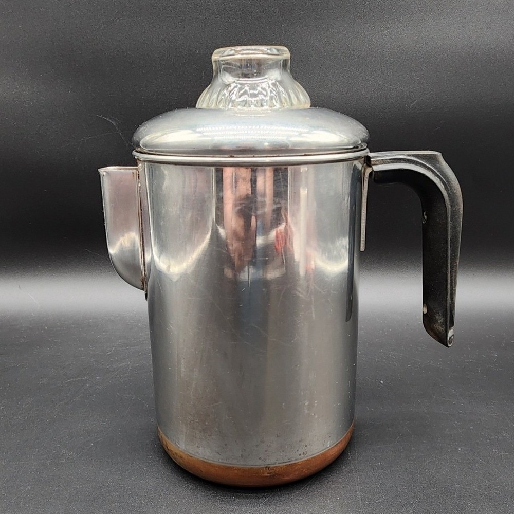 Revere Ware 8 Cup Silver Copper Bottom Coffee Percolator Vintage MCM Stovetop